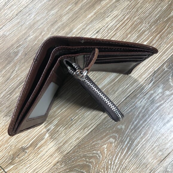 Manbang Mens Brown Leather Zip Pocket Wallet Card ID Holders - Picture 5 of 6